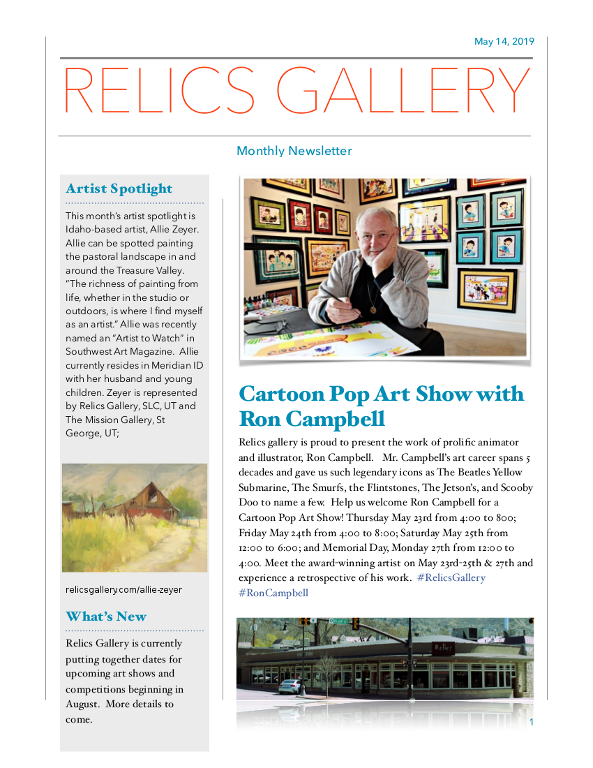 Newsletter Relics Framemakers & Gallery Custom Picture Framing Fine Art Gallery Holladay